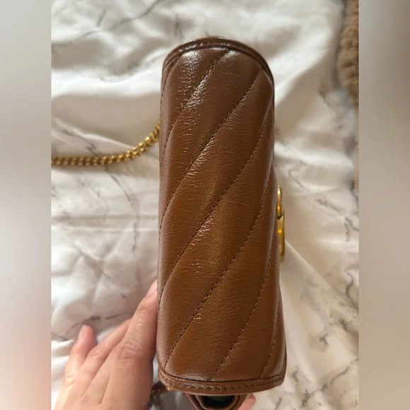 🎀Brand New Gucci Brown Diagonal Matelassé Leather Super Mini Marmont 🎀 - Picture 7 of 12